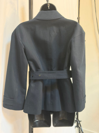Burberry Navy Button Down Canvas Jacket w/ Brown Buttons & Belt
