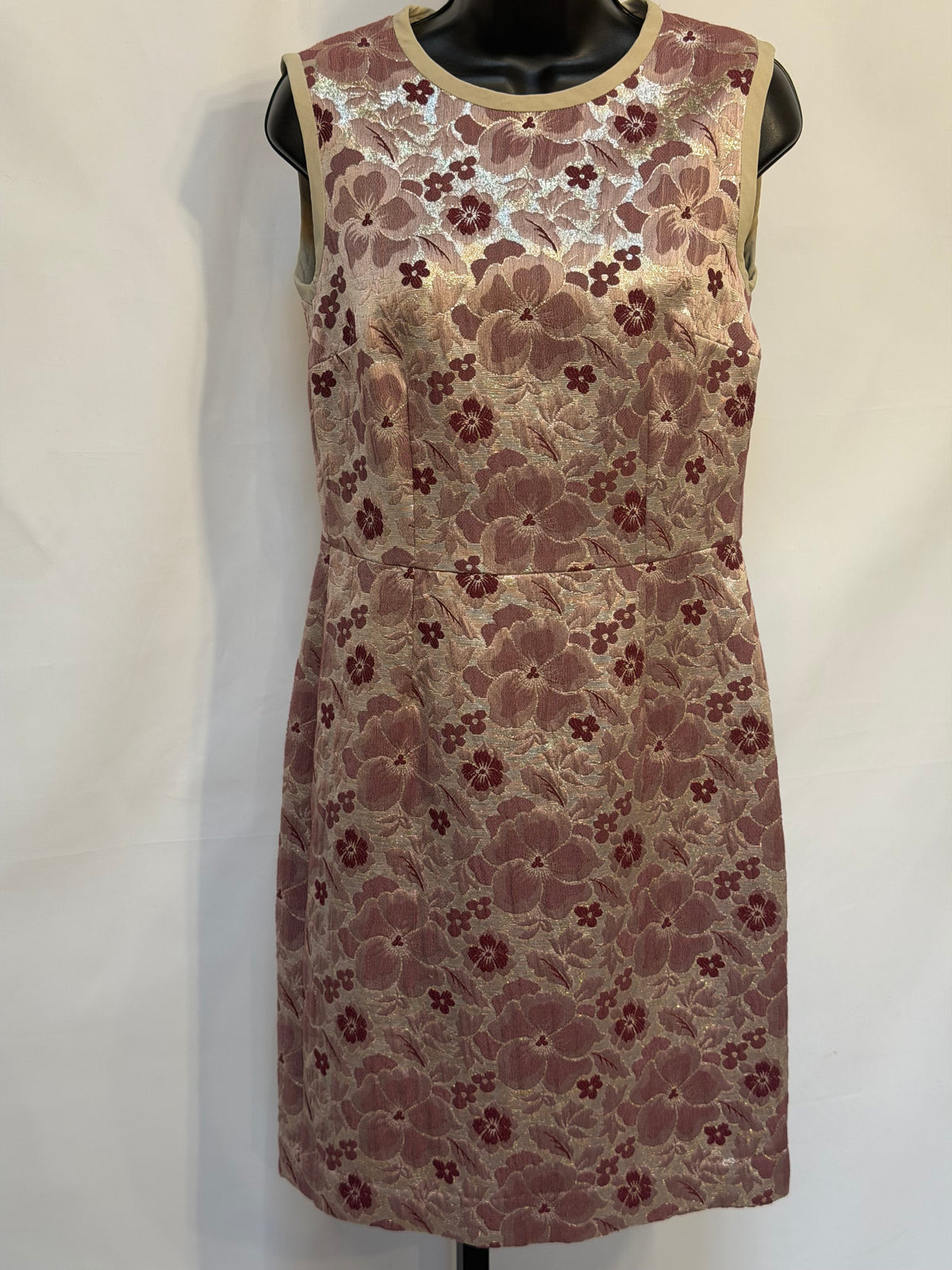 Dolce and Gabbana Pink Metallic Floral Sleeveless High Neck Knee-length Dress