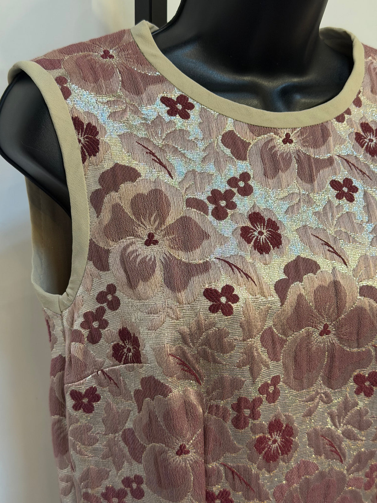 Dolce and Gabbana Pink Metallic Floral Sleeveless High Neck Knee-length Dress