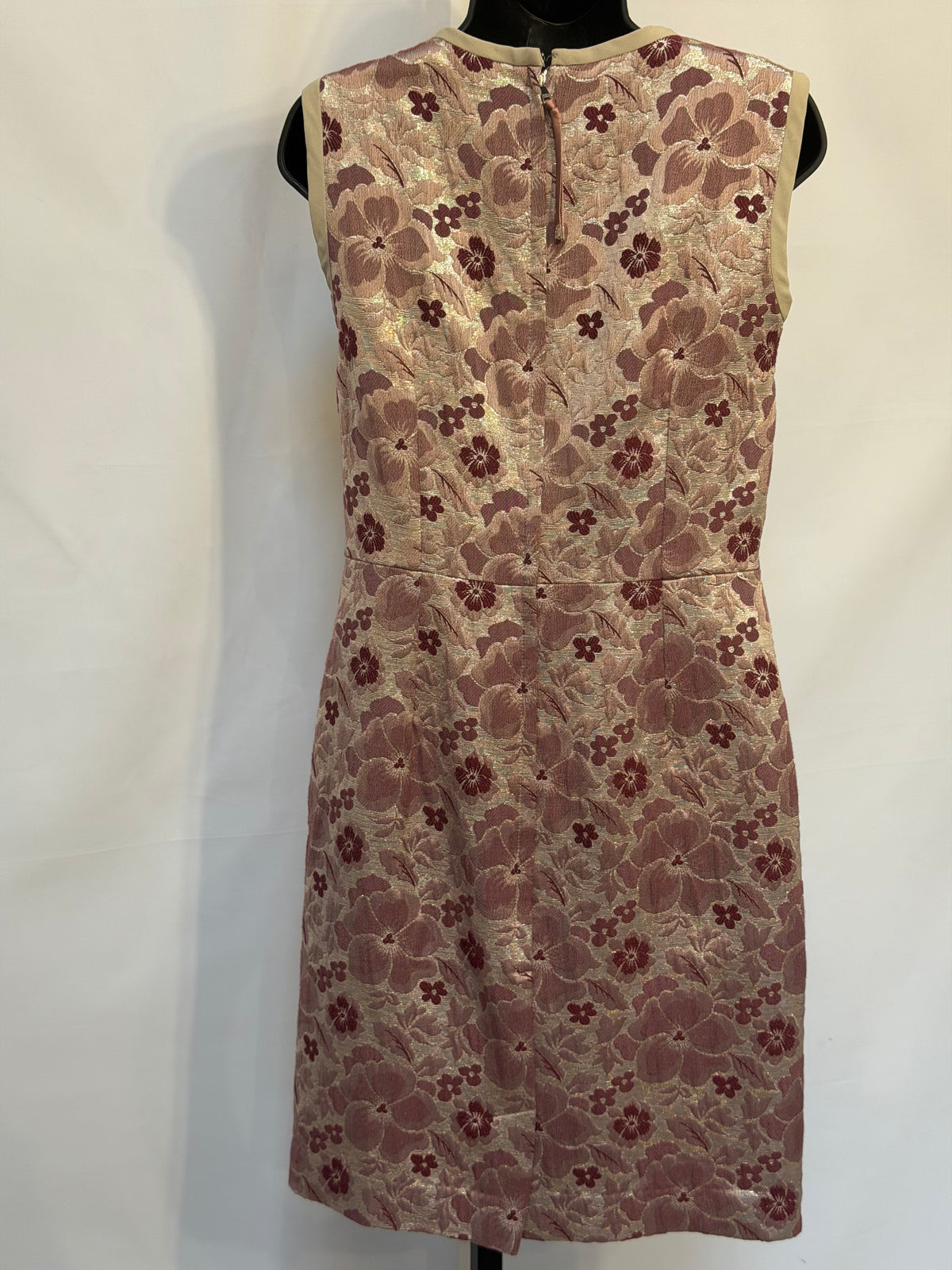 Dolce and Gabbana Pink Metallic Floral Sleeveless High Neck Knee-length Dress