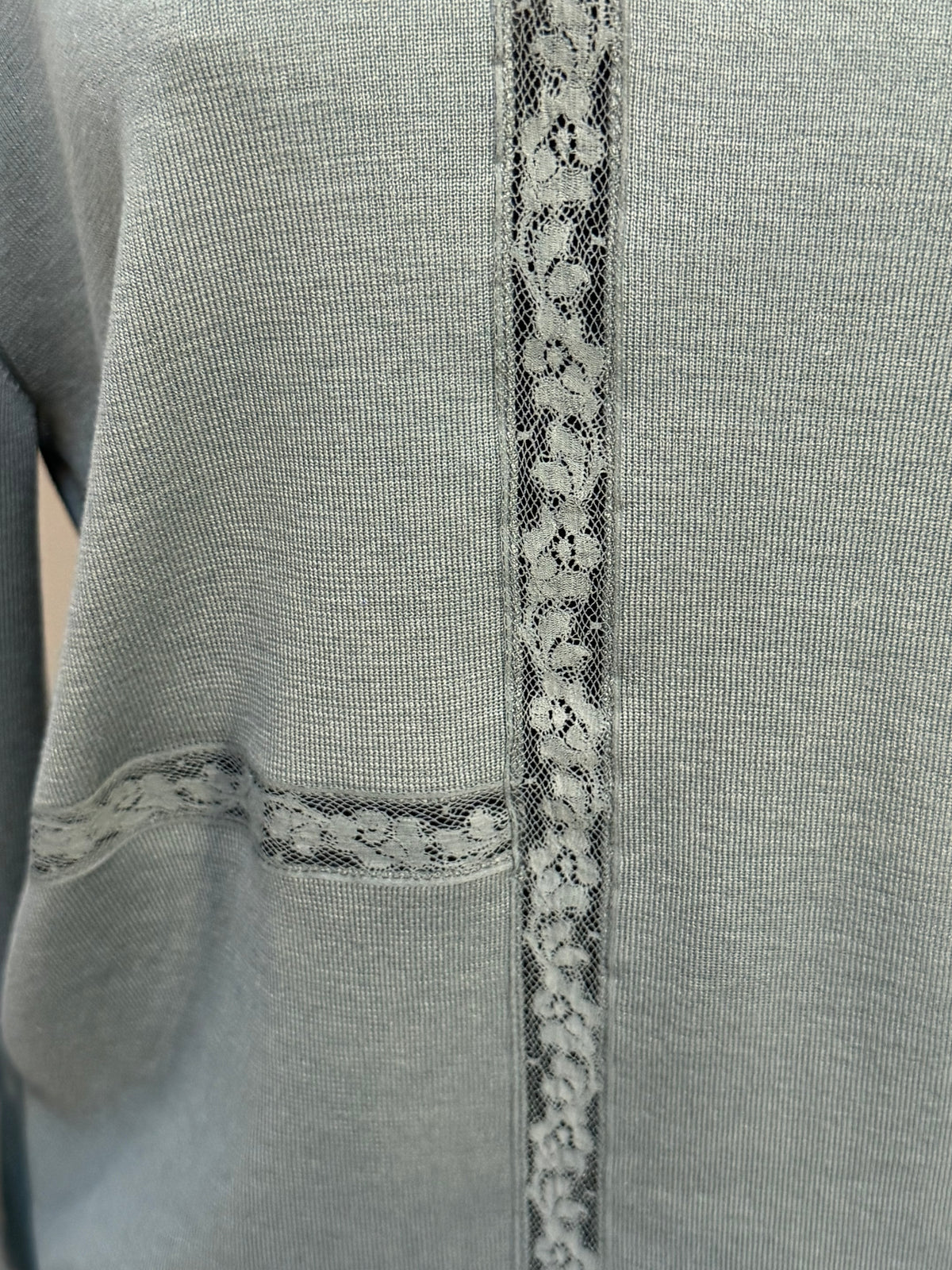Chloe "Blue Sea" Long Sleeve Crew-Neck Sweater w Lace Detail