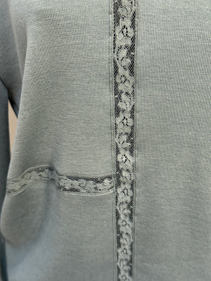 Chloe "Blue Sea" Long Sleeve Crew-Neck Sweater w Lace Detail