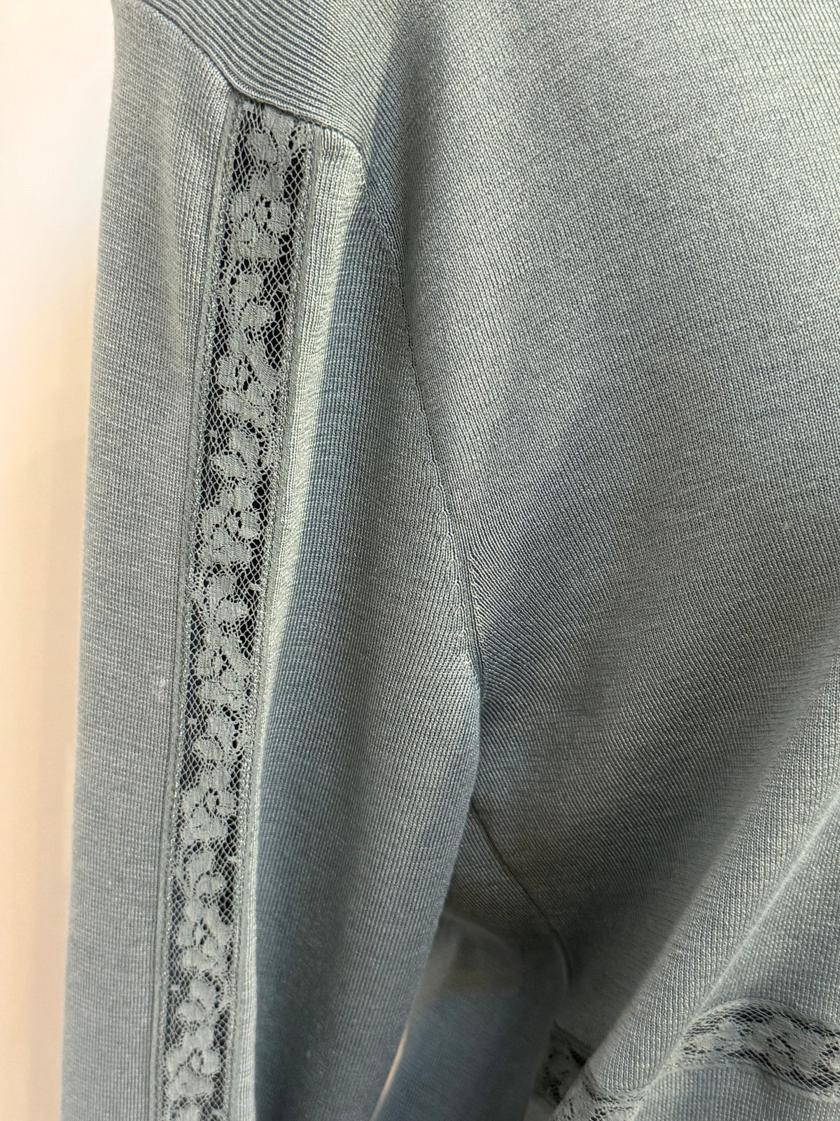 Chloe "Blue Sea" Long Sleeve Crew-Neck Sweater w Lace Detail