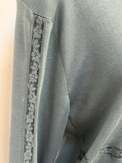 Chloe "Blue Sea" Long Sleeve Crew-Neck Sweater w Lace Detail
