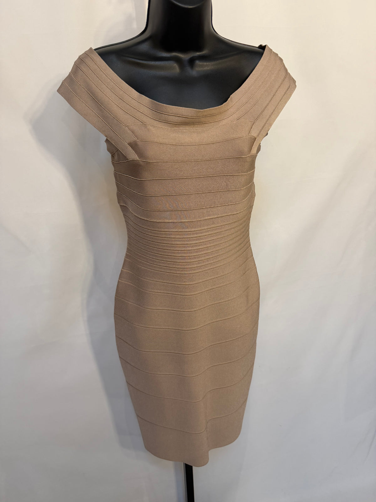 Herve Leger Beige Off Shoulder Bandage Dress NWT