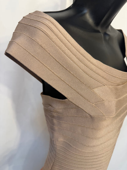 Herve Leger Beige Off Shoulder Bandage Dress NWT