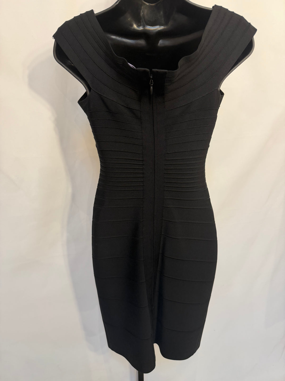 Herve Leger Black Off Shoulder Body-con Bandage Dress