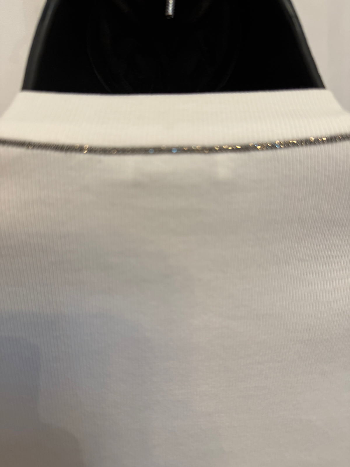 Brunello Cucinelli White Ribbed V-Neck Long Sleeve Blouse w/ Monili Beading
