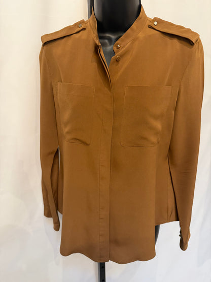 Carolina Herrera Silk Brown Long Sleeve Button Blouse