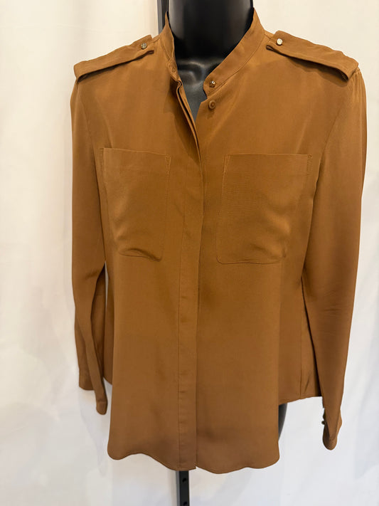Carolina Herrera Silk Brown Long Sleeve Button Blouse