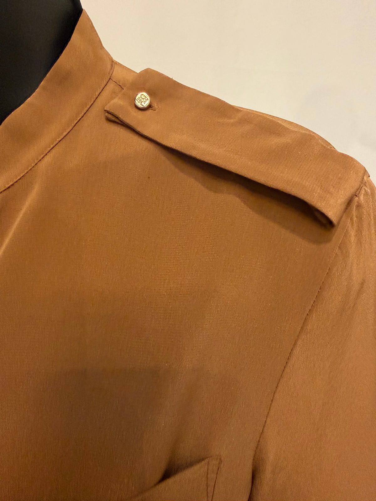 Carolina Herrera Silk Brown Long Sleeve Button Blouse