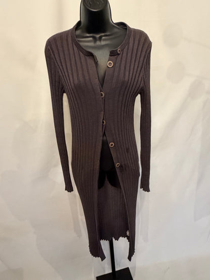 Brunello Cucinelli Brown/Plum Long Sleeve Ribbed Button Down Duster