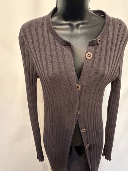 Brunello Cucinelli Brown/Plum Long Sleeve Ribbed Button Down Duster