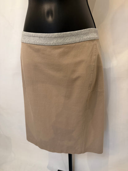 Brunello Cucinelli Taupe Knee Length Pencil Skirt w/ Grey Waistband