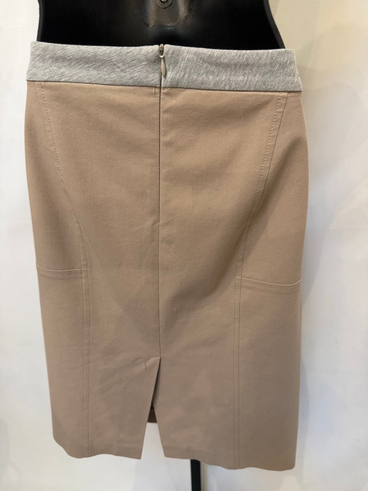 Brunello Cucinelli Taupe Knee Length Pencil Skirt w/ Grey Waistband
