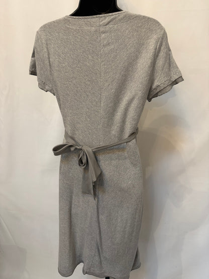 Brunello Cucinelli Grey Silk Trim Short Sleeve Knee-Length Dress w Tie Waist