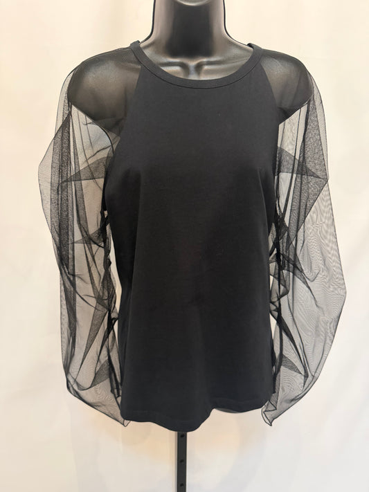 See By Chloe Black Sheer Ruched Long Sleeve Blouse