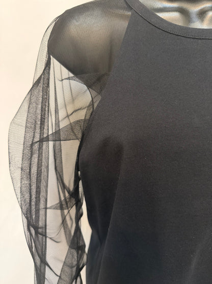 See By Chloe Black Sheer Ruched Long Sleeve Blouse