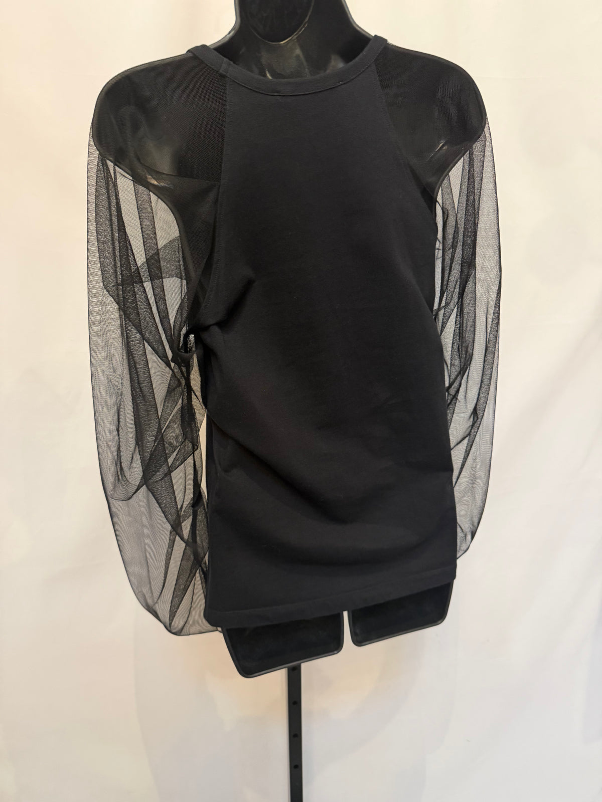 See By Chloe Black Sheer Ruched Long Sleeve Blouse