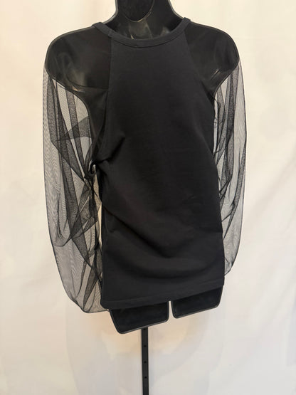 See By Chloe Black Sheer Ruched Long Sleeve Blouse