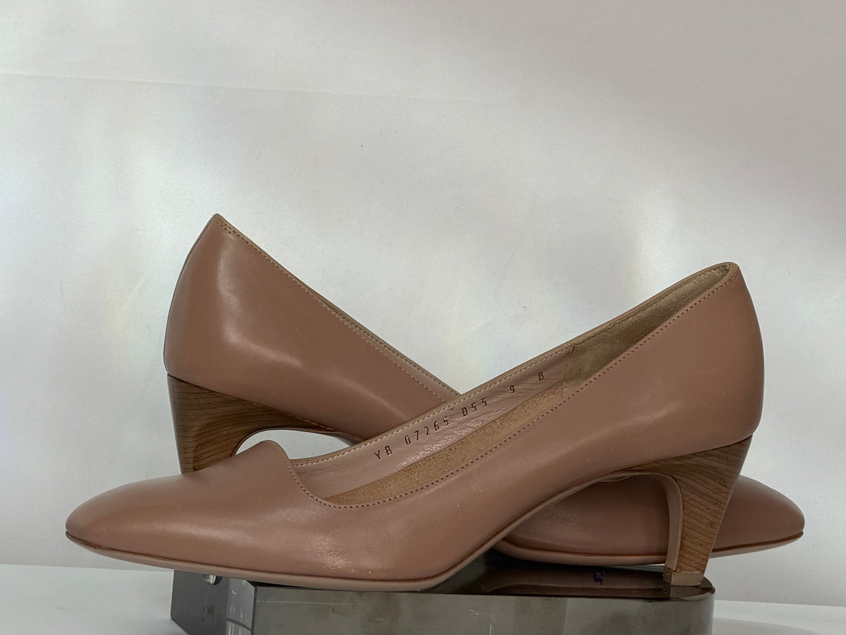 Ferragamo Nude Almond Toe Kitten Heels