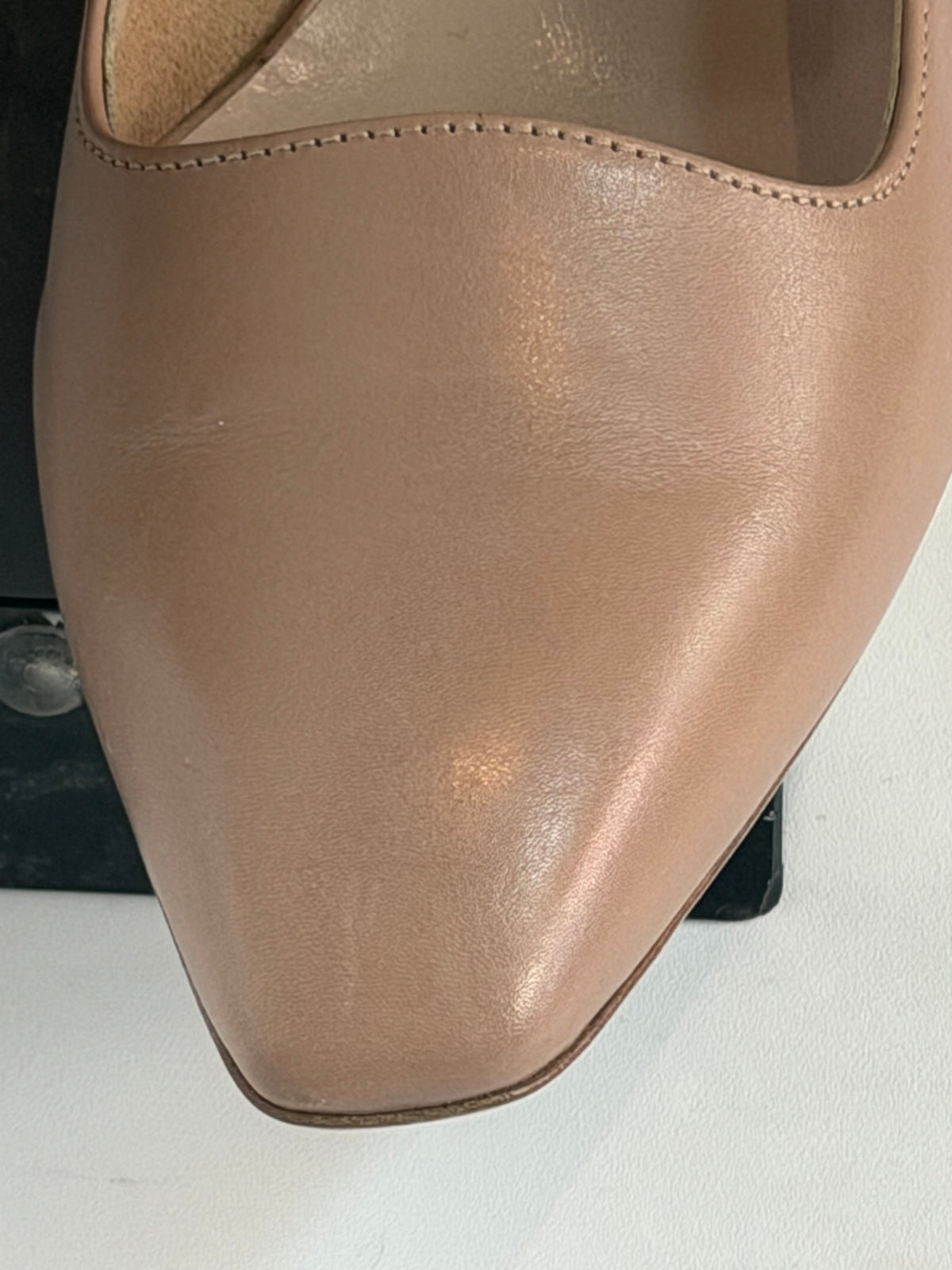 Ferragamo Nude Almond Toe Kitten Heels
