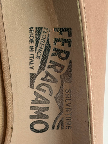 Ferragamo Nude Almond Toe Kitten Heels