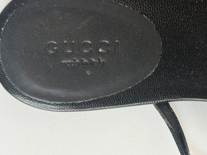 Gucci Black Leather Thong Sandals w/ GG Logo