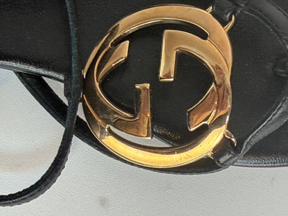 Gucci Black Leather Thong Sandals w/ GG Logo
