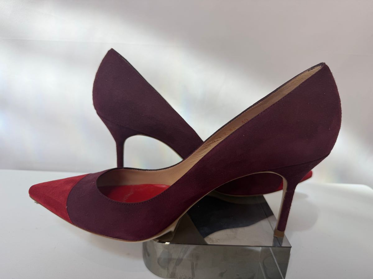 Carolina Herrera Suede Red Plum Pointed Toe Pumps