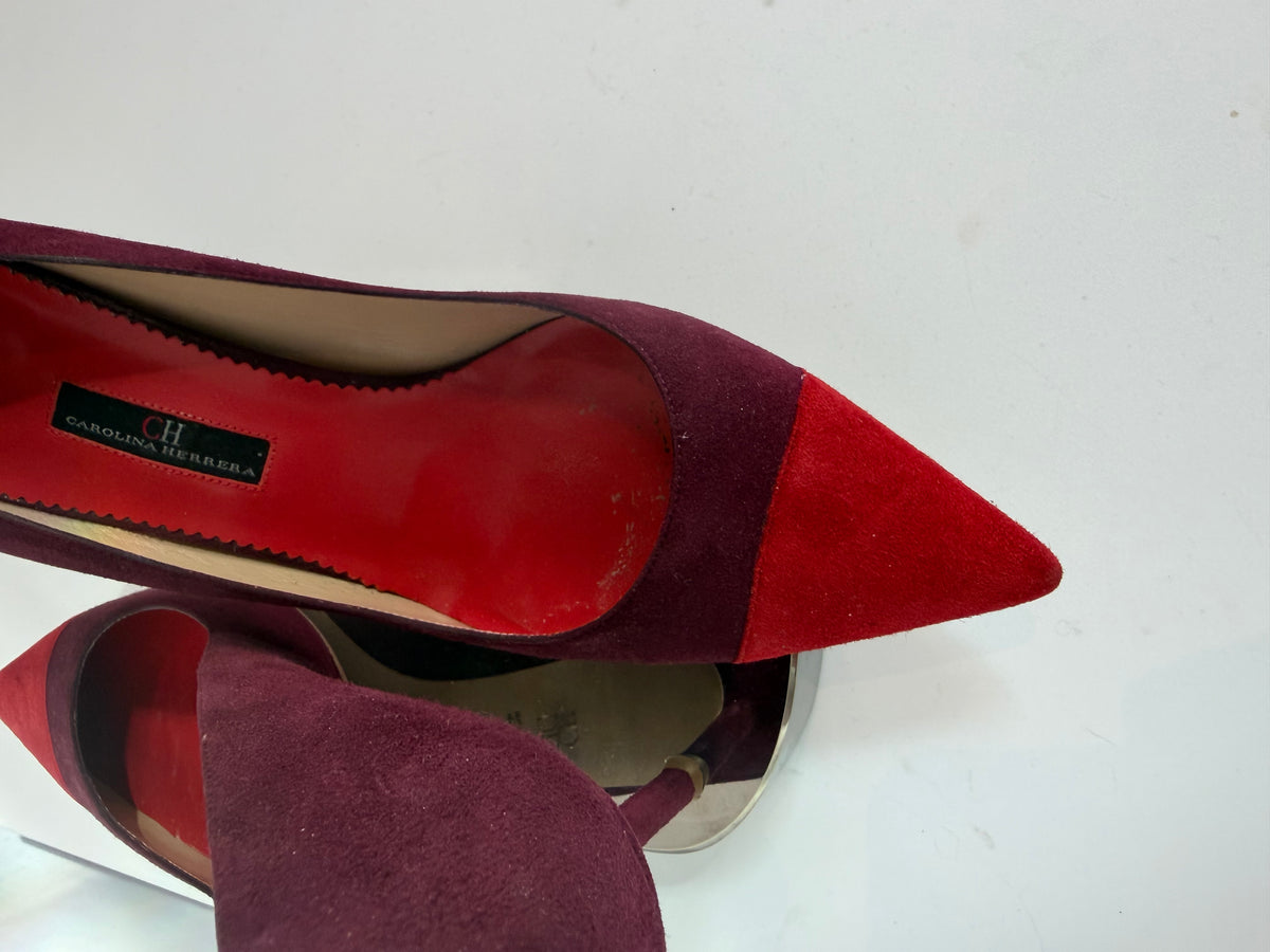 Carolina Herrera Suede Red Plum Pointed Toe Pumps