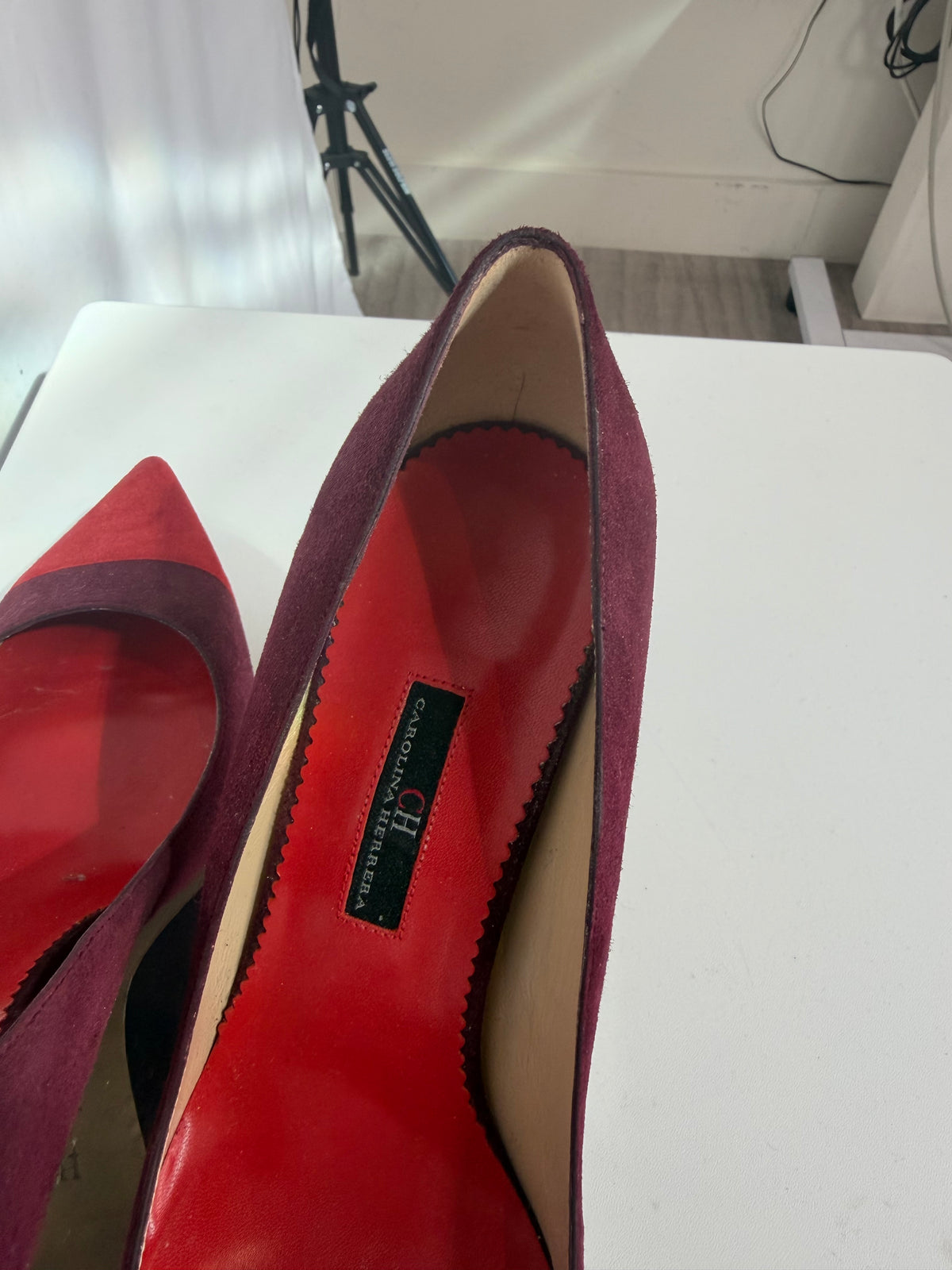 Carolina Herrera Suede Red Plum Pointed Toe Pumps