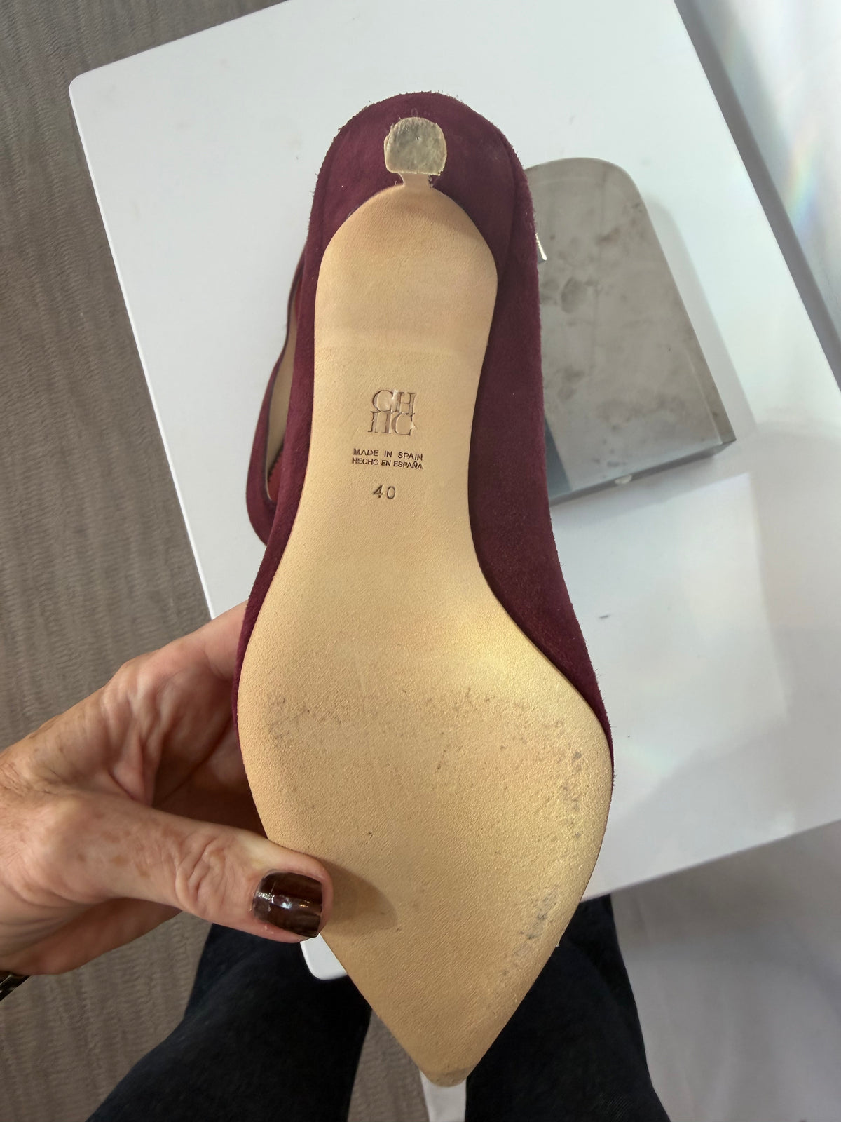 Carolina Herrera Suede Red Plum Pointed Toe Pumps
