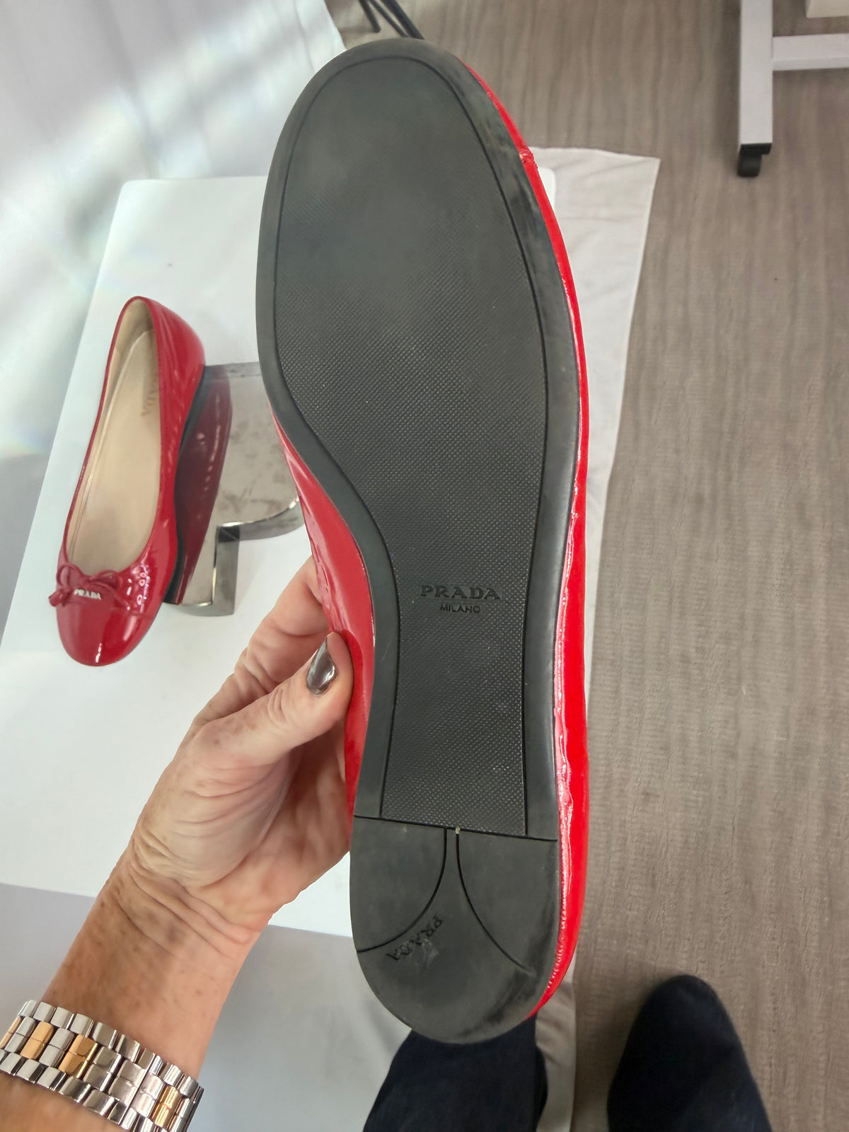 Prada Red Patent Leather Ballet Flats w Bow Ballet Flats