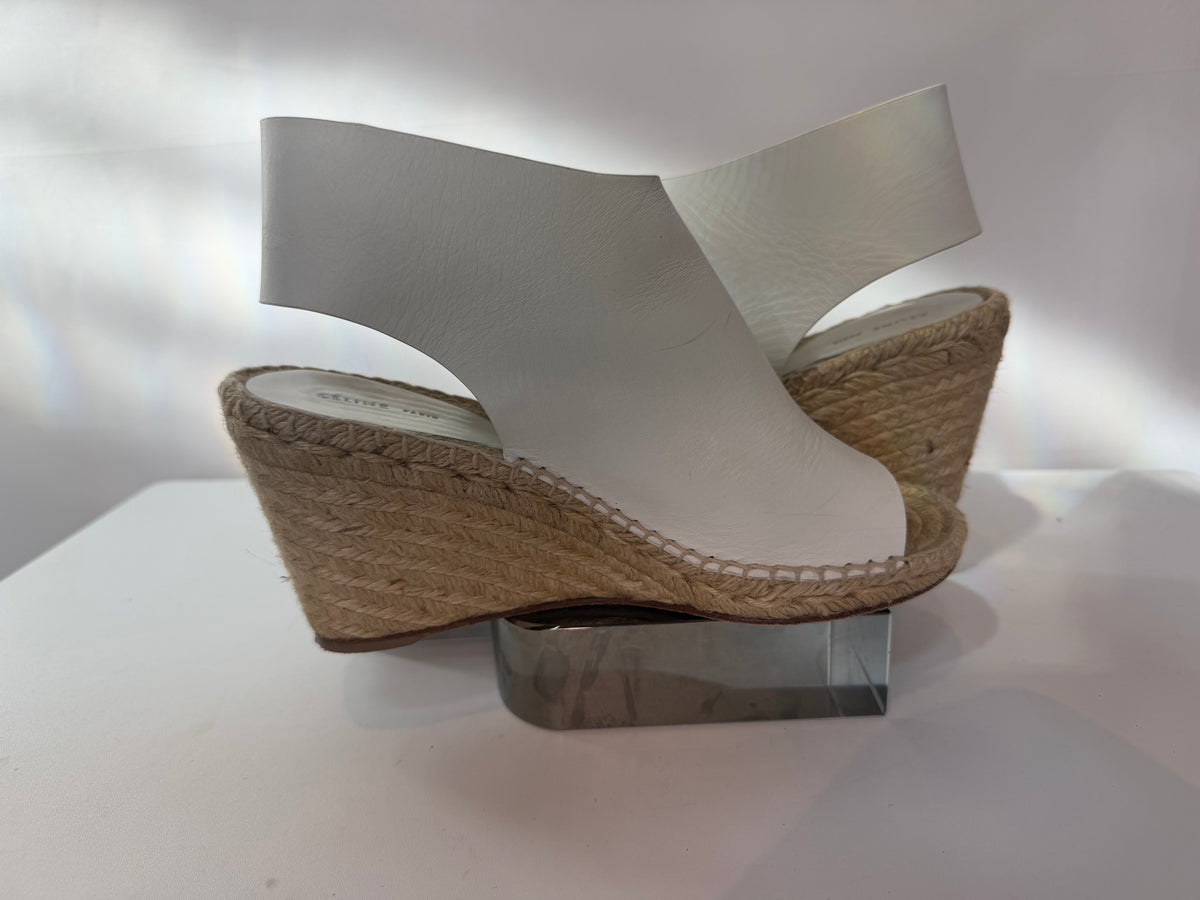 Celine Wedge Espadrilles w/ White Leather Upper