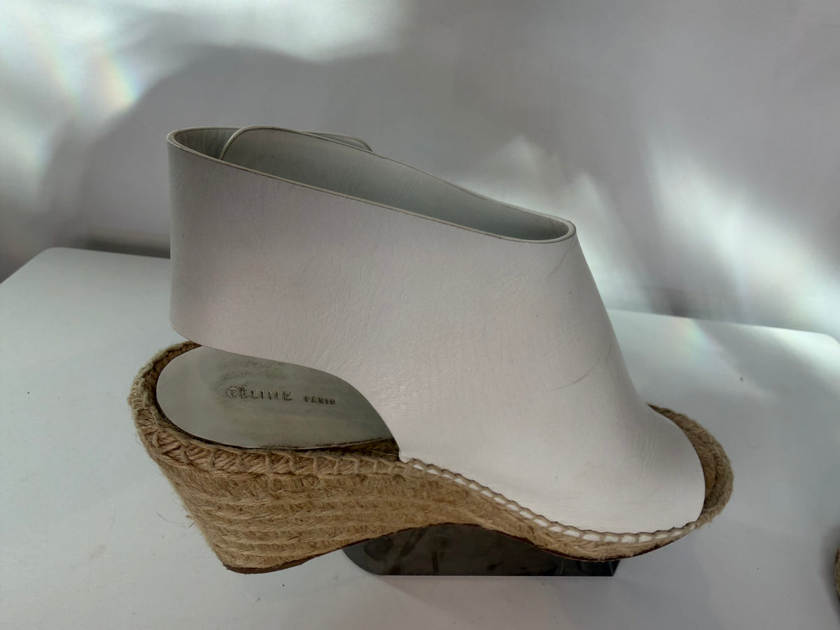 Celine Wedge Espadrilles w/ White Leather Upper