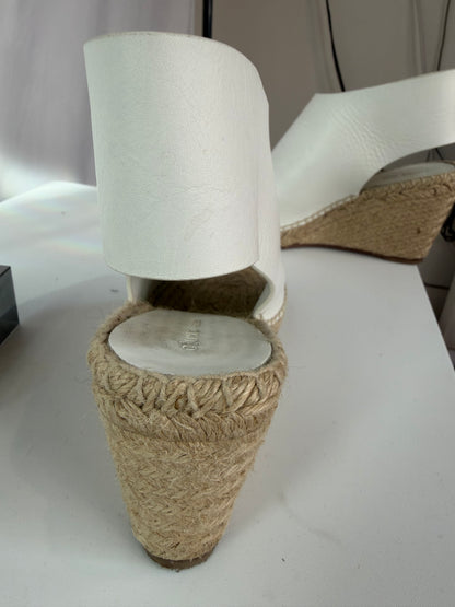 Celine Wedge Espadrilles w/ White Leather Upper