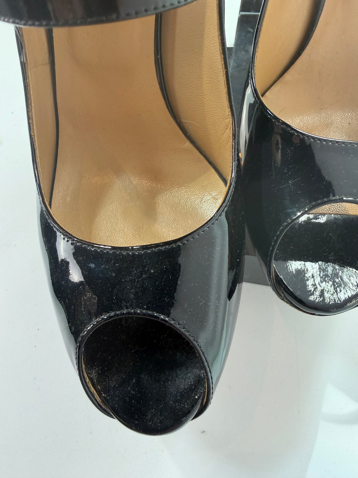 Valentino Black and Nude Leather Peep Toe Mary Jane Strap Pumps