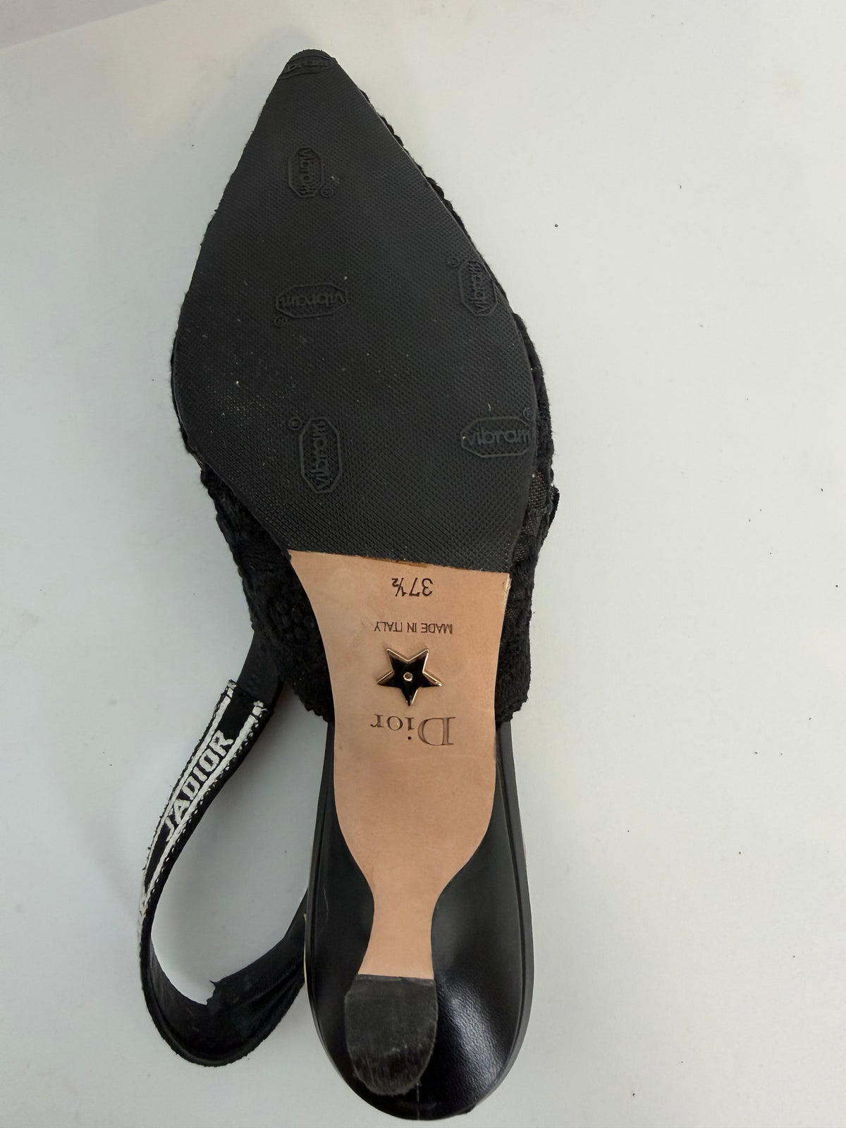 Christian Dior Black Lace Kitten Heel Slingback with J'adior Ribbon