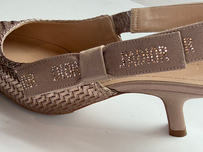 Christian Dior Woven Leather Rose Gold Pointed Toe Slingback Heels