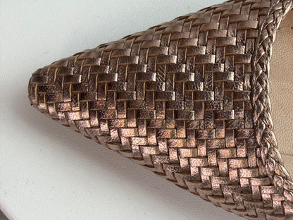 Christian Dior Woven Leather Rose Gold Pointed Toe Slingback Heels