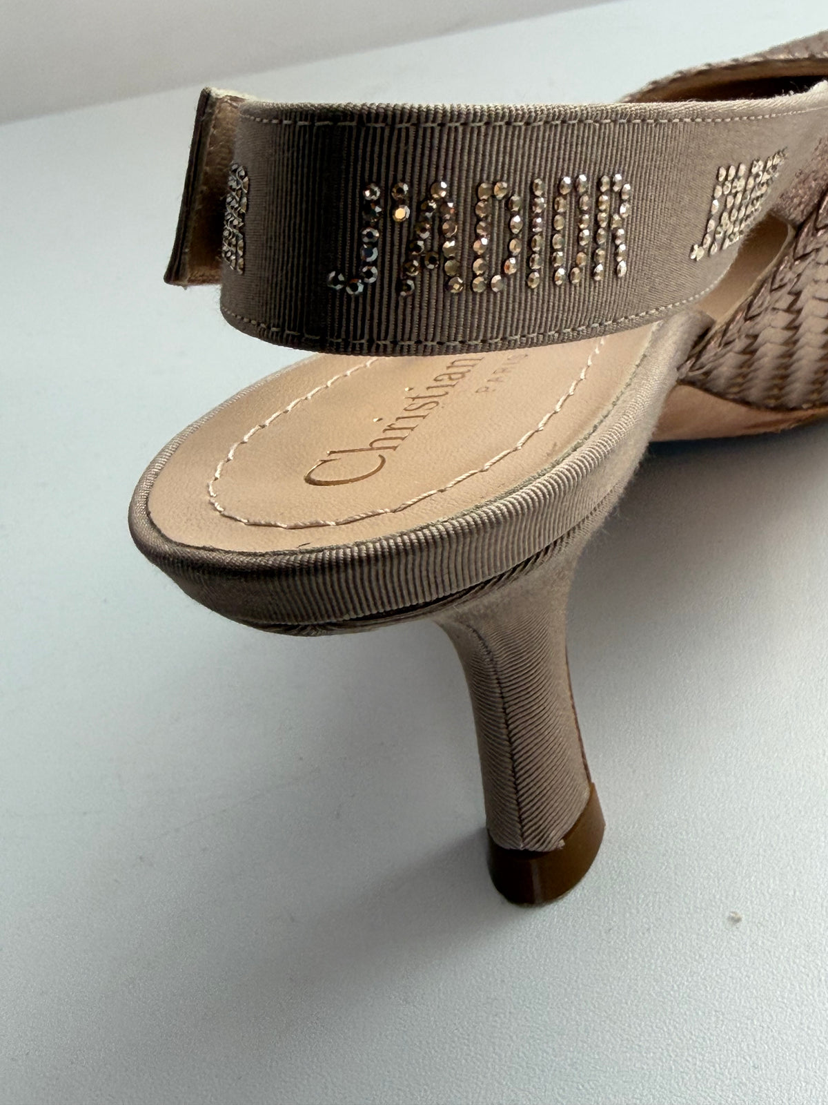 Christian Dior Woven Leather Rose Gold Pointed Toe Slingback Heels