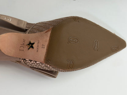 Christian Dior Woven Leather Rose Gold Pointed Toe Slingback Heels
