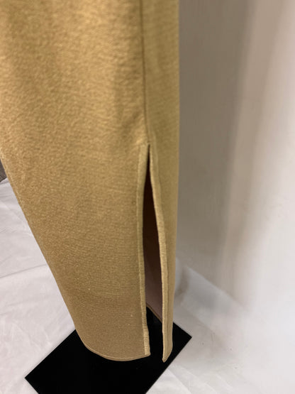 Herve Leger Gold Sparkle Halter-Turtleneck Open Back Midi Dress NWT