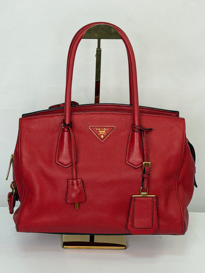 Prada Red Leather Vitello Daino Shoulder Tote Bag