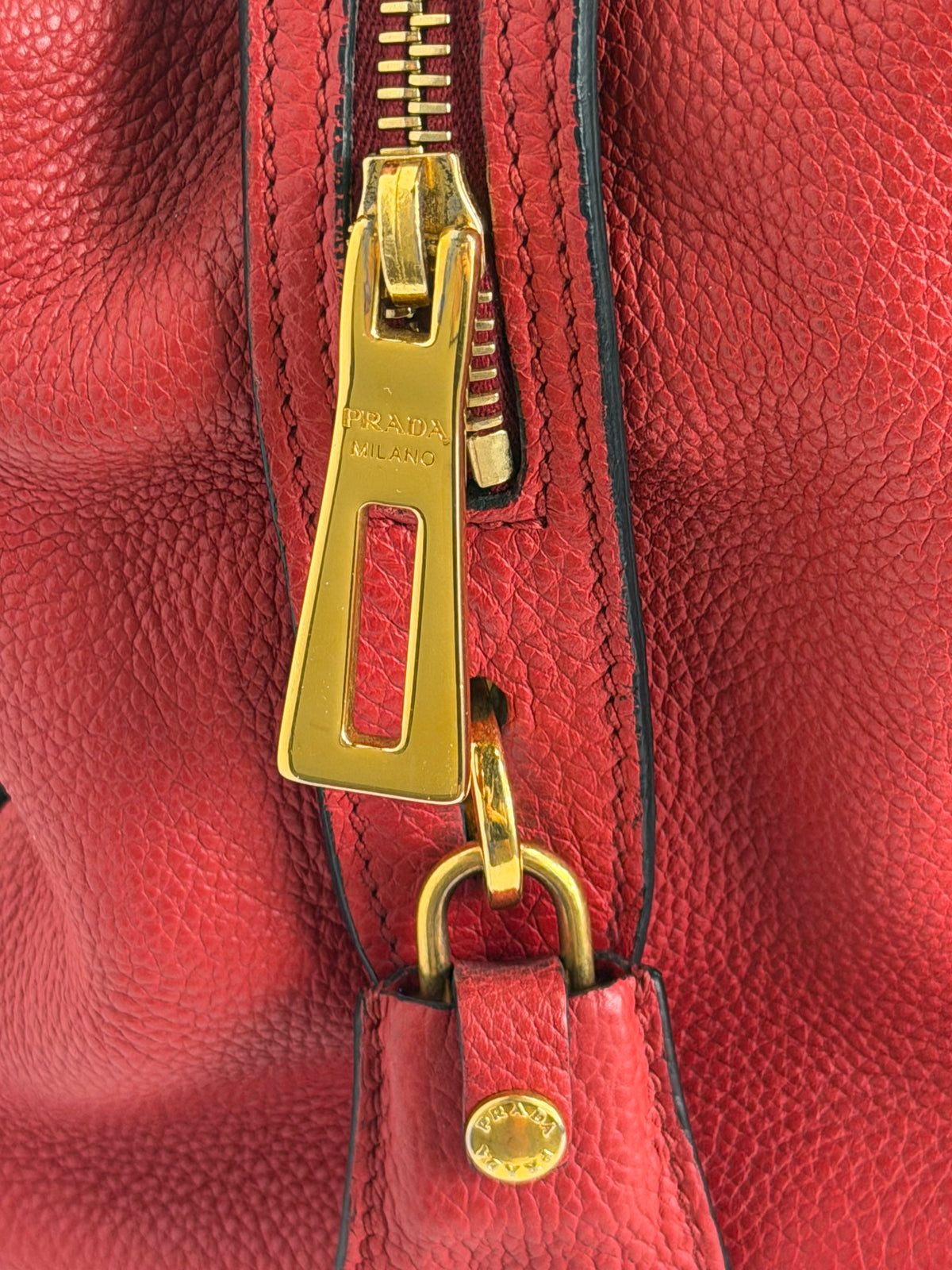 Prada Red Leather Vitello Daino Shoulder Tote Bag
