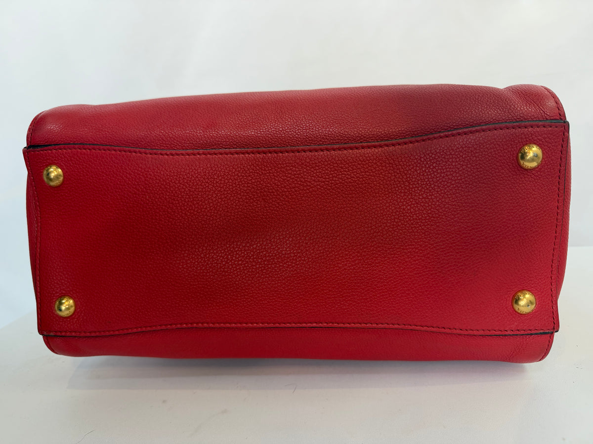 Prada Red Leather Vitello Daino Shoulder Tote Bag