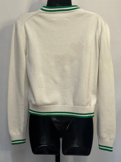 Casa Blanca White w/ Kelly Green Detail Crew Neck Sweater