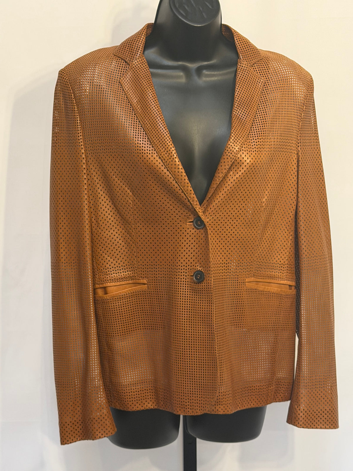 Piazza Sempione Leather Brown Laser Cut Double Button Blazer