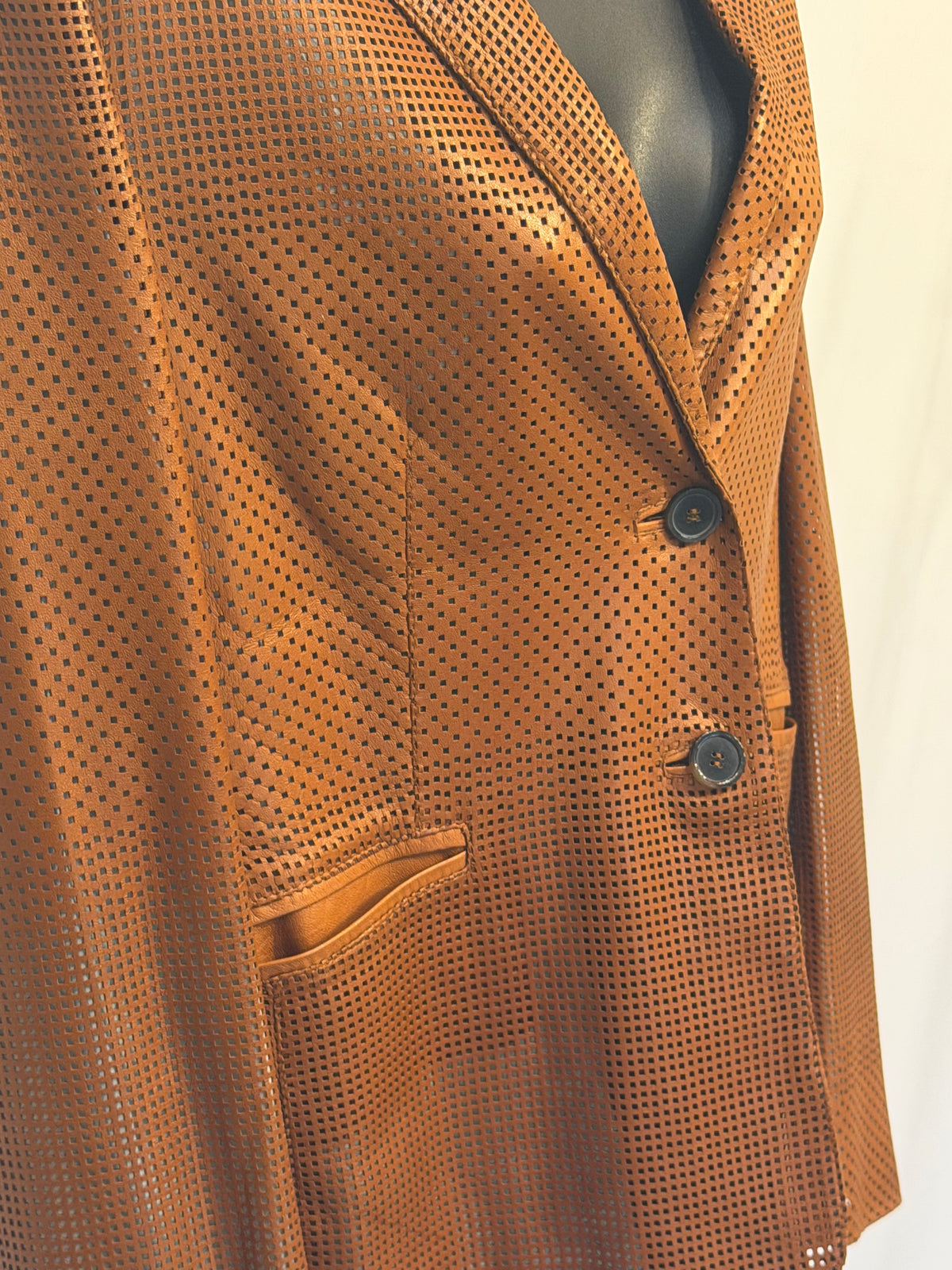 Piazza Sempione Leather Brown Laser Cut Double Button Blazer